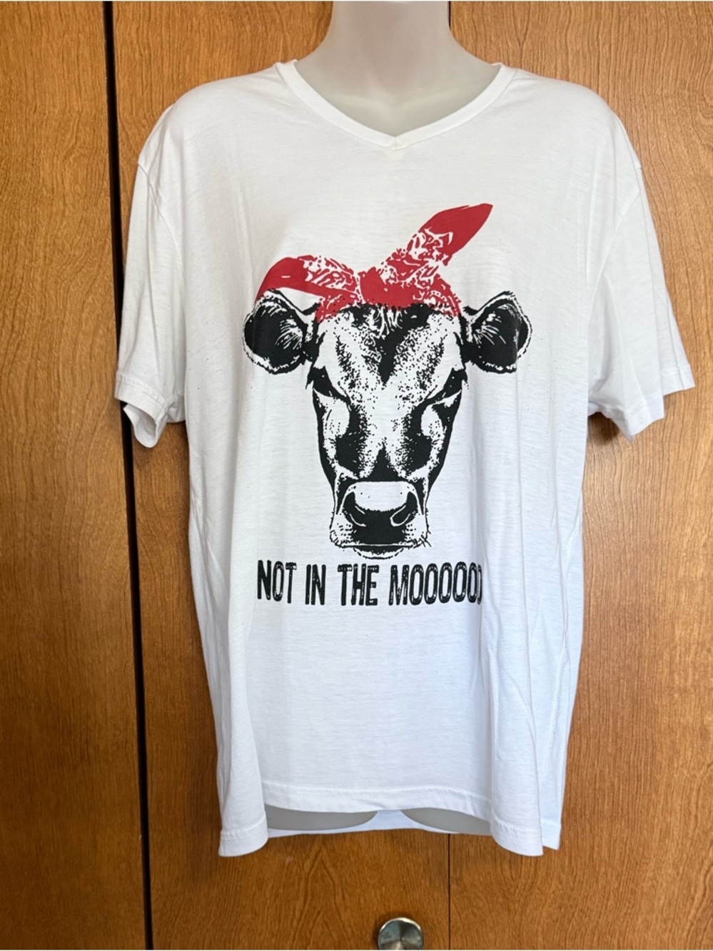 Cute funny Graphic V-Neck Tee with Red Bandana Cow
